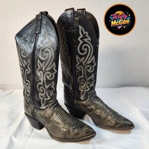 Justin's Womens Lizard Skin Nocona Black Cowboy Boots Size 6.5